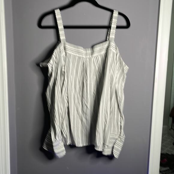 ASOS Gray and White Striped Button Down Cold Shoulder Top Size 10 - Picture 5 of 10